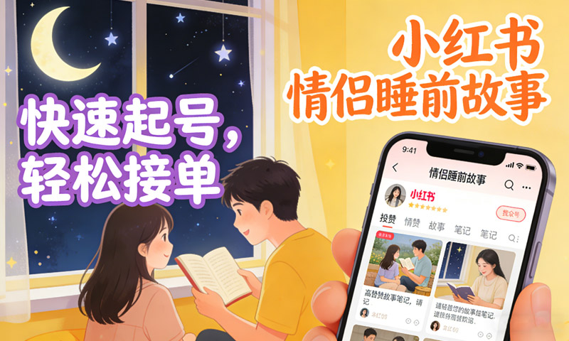 【免费分享】小红书情侣睡前故事，快速起号，轻松接单