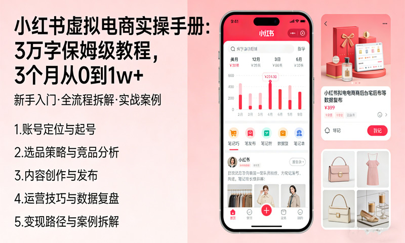 小红书虚拟电商实操手册：3万字保姆级教程，3个月从0到1w+