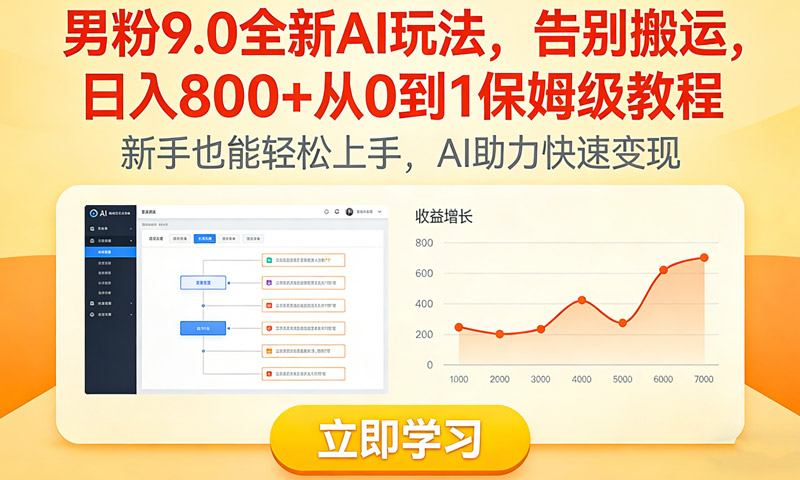 男粉9.0全新AI玩法，告别搬运，日入800+从0到1保姆级教程